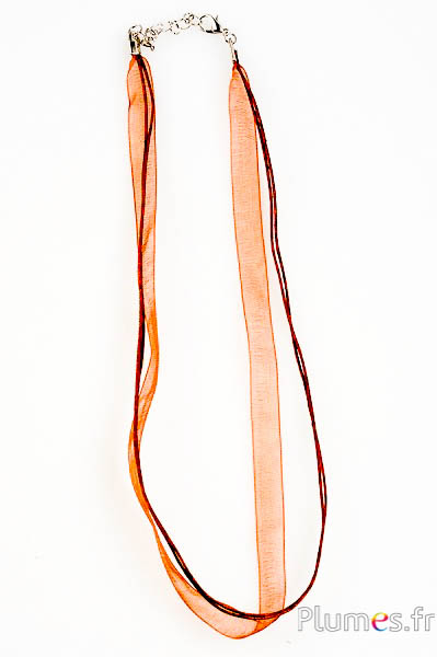 Collier sur ruban organza - long. 45 cm - chocolat